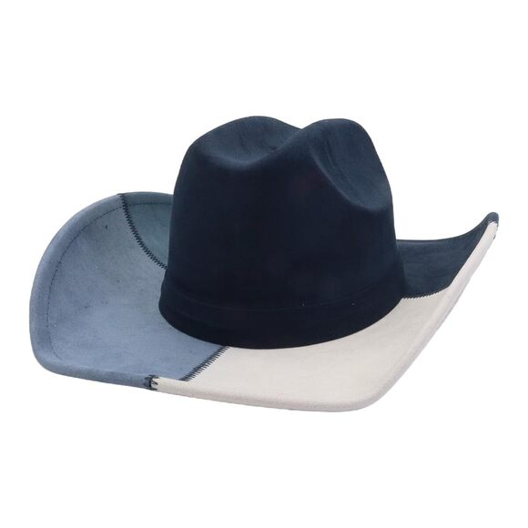Еоzу Accessories - 5856 Denim Cowboy Hat For Women Men Big Brim Suede Patchwork Cowgirl Hat
